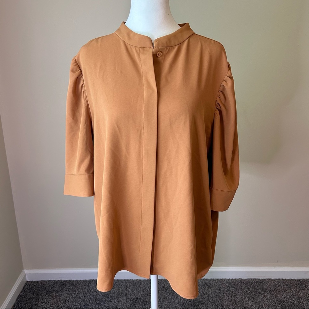 Worthington Women's Camel Button-Up Blouse